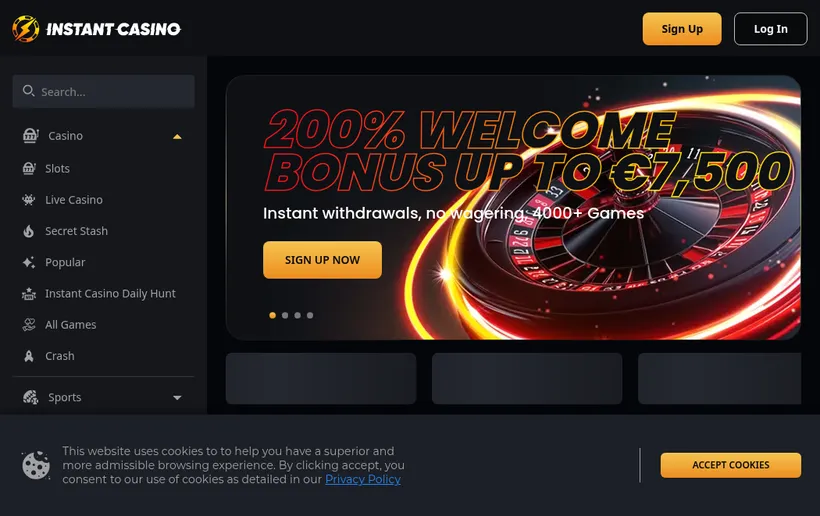 Instant Casino crypto casino homepage
