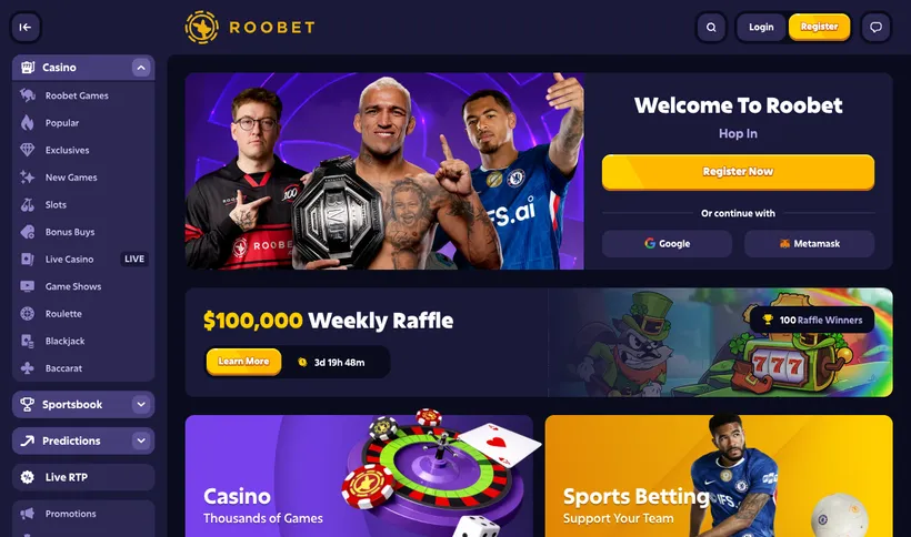 Roobet crypto casino homepage